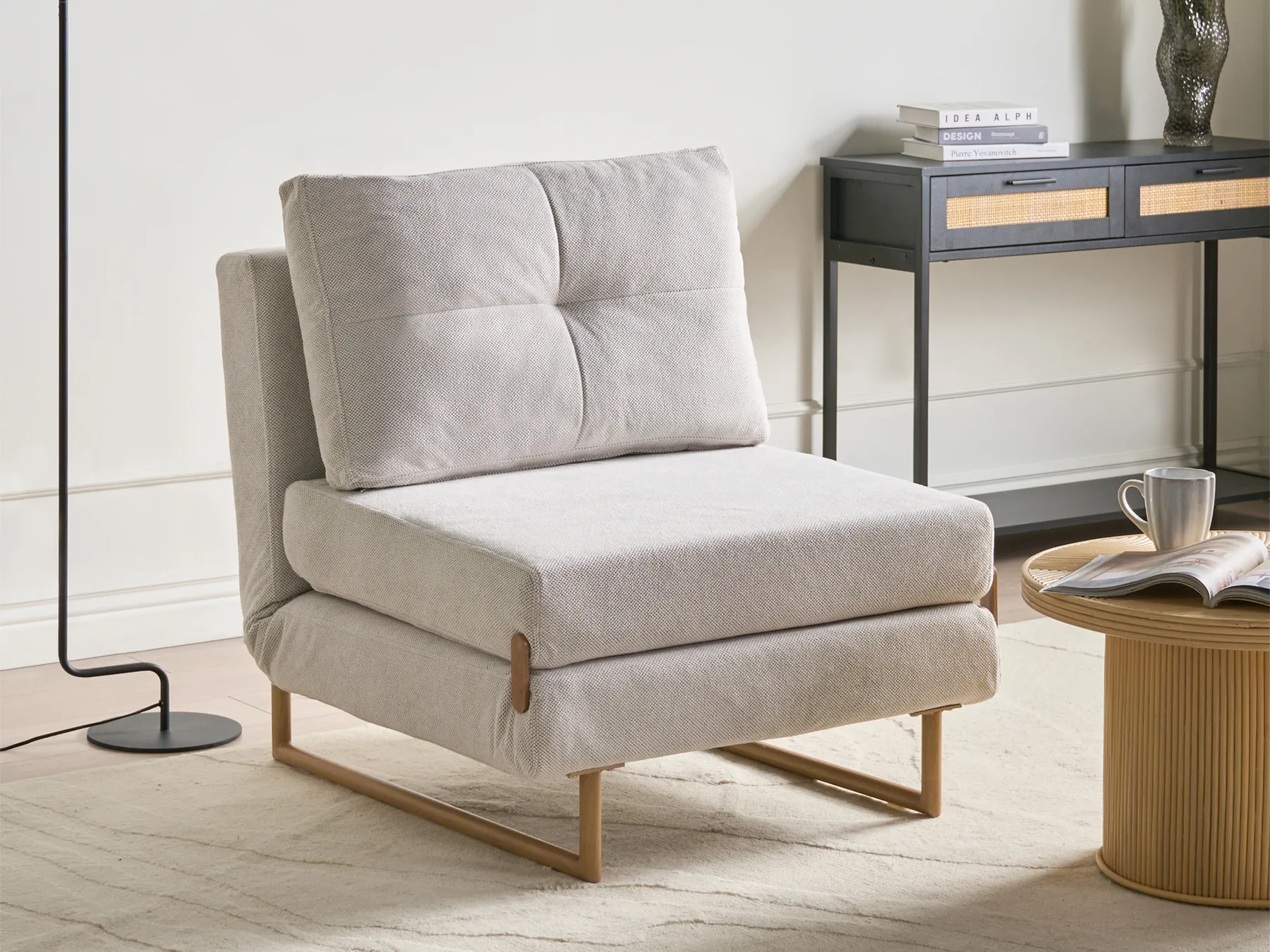 Single Sofa Bed JERSLEV Fabric Off-White_1009871