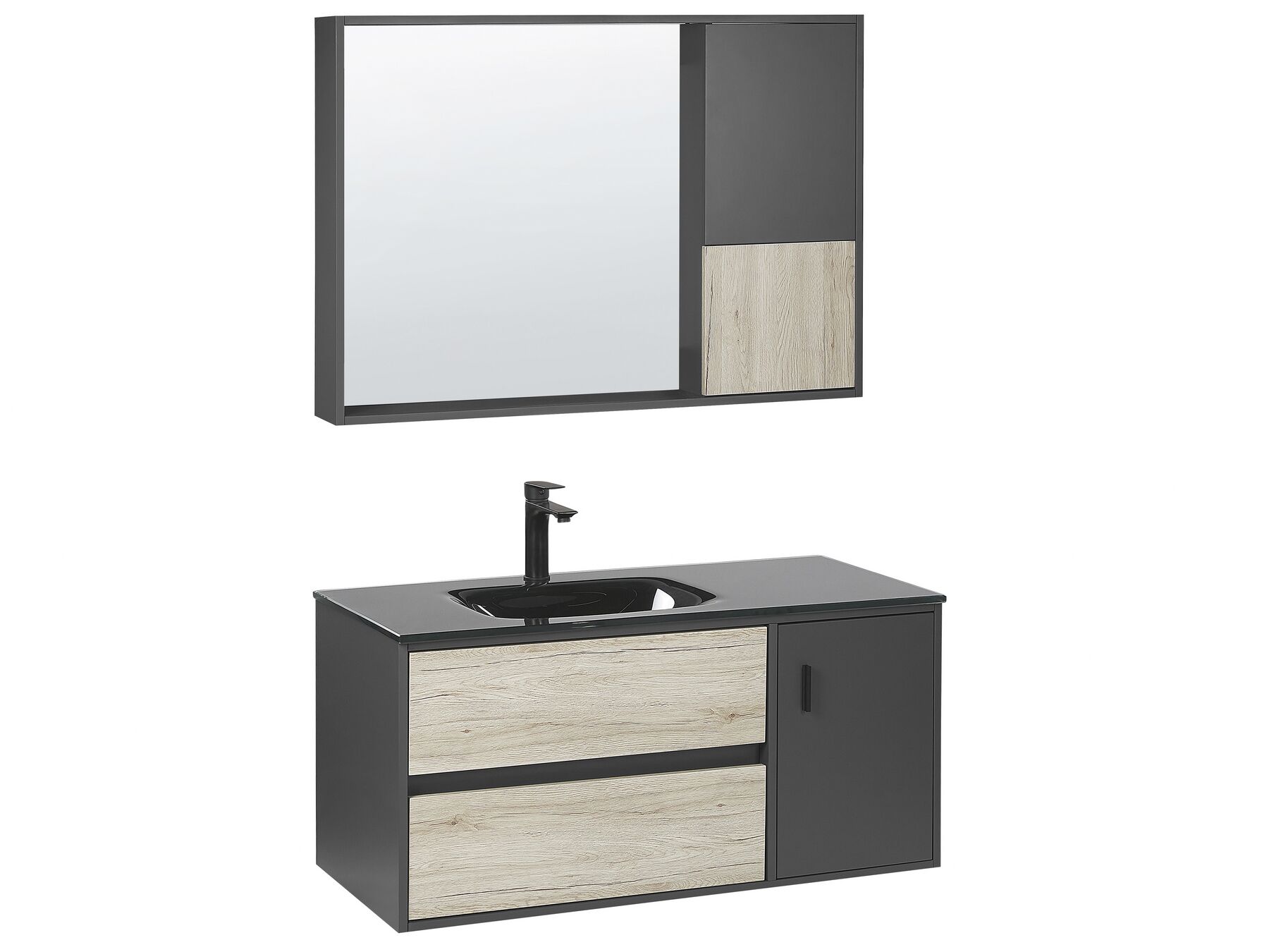 Mueble de baño con espejo madera clara/negro 100 cm TERUEL_821000