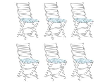 Sada 6 sedacích polštářů na zahradní židle vzor trojúhelníky modré/ bílé TOLVE