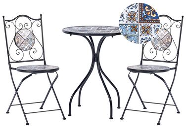 Balkonset Metall schwarz / blau 2 Stühle Tisch CIVITA
