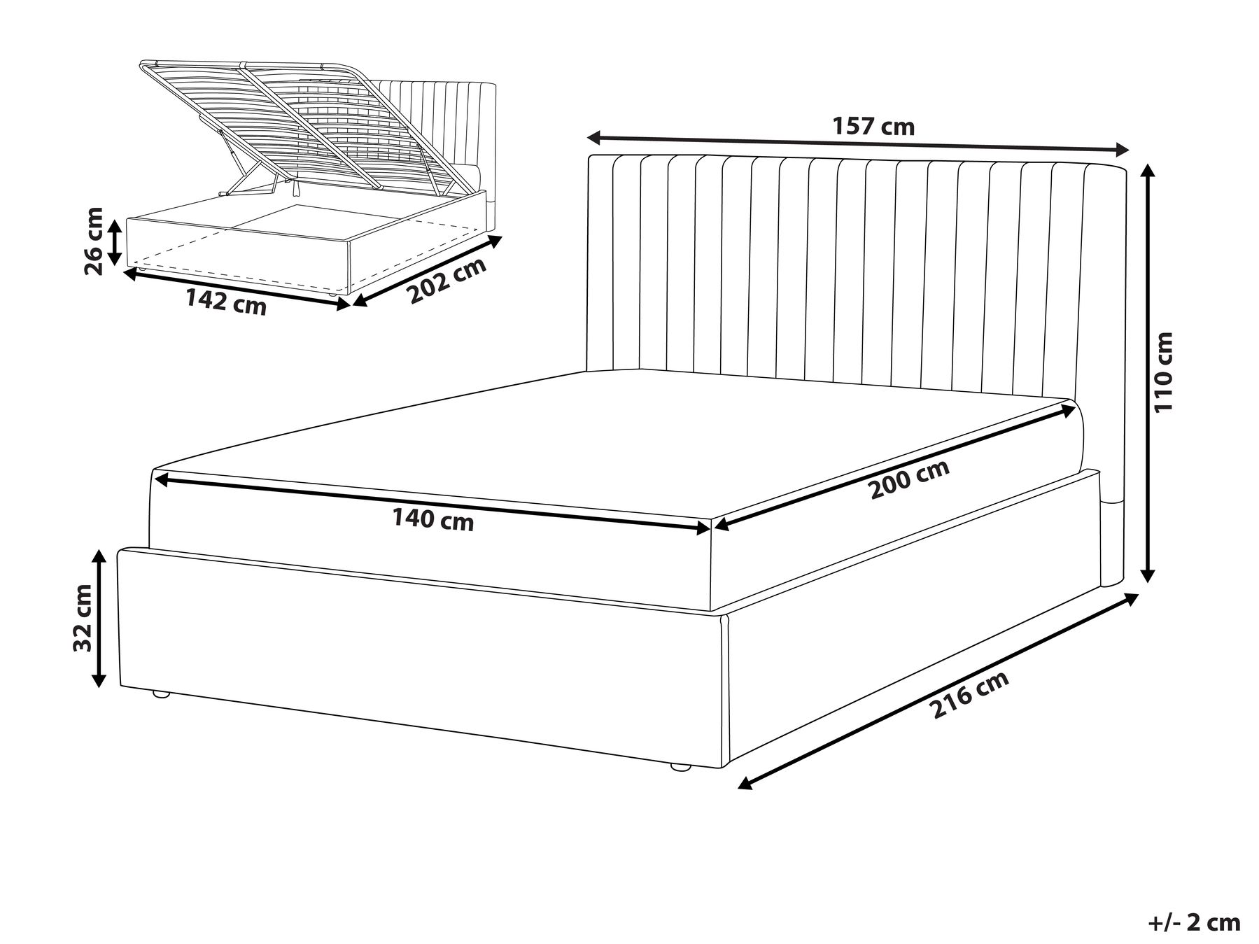 Velvet EU Double Size Ottoman Bed Grey VION_826750 Velvet EU Double Size Ottoman Bed Grey VION_826750