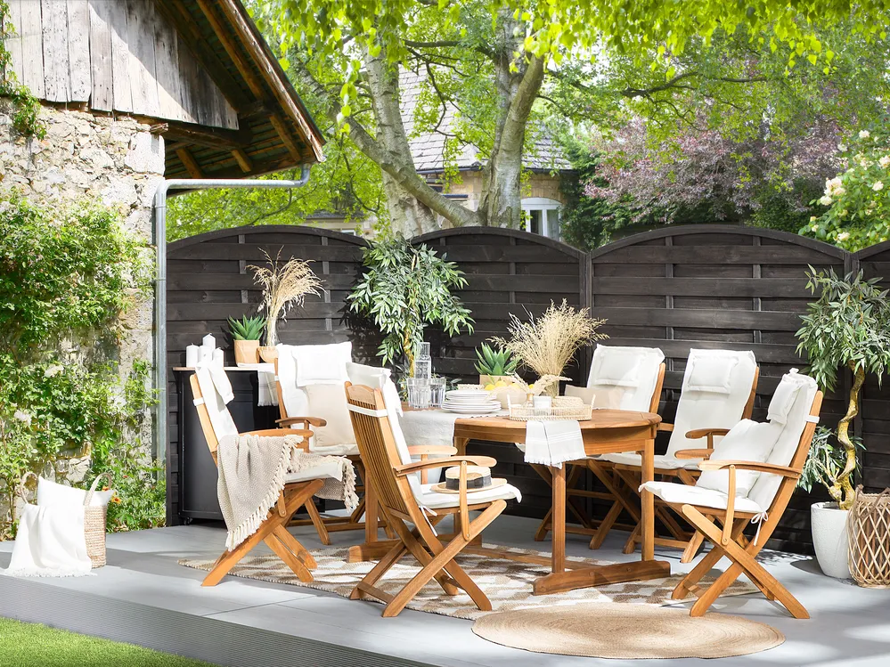 Garden Dining Set 8 Seater MAUI with Cushions Acacia Wood Off-White_743952