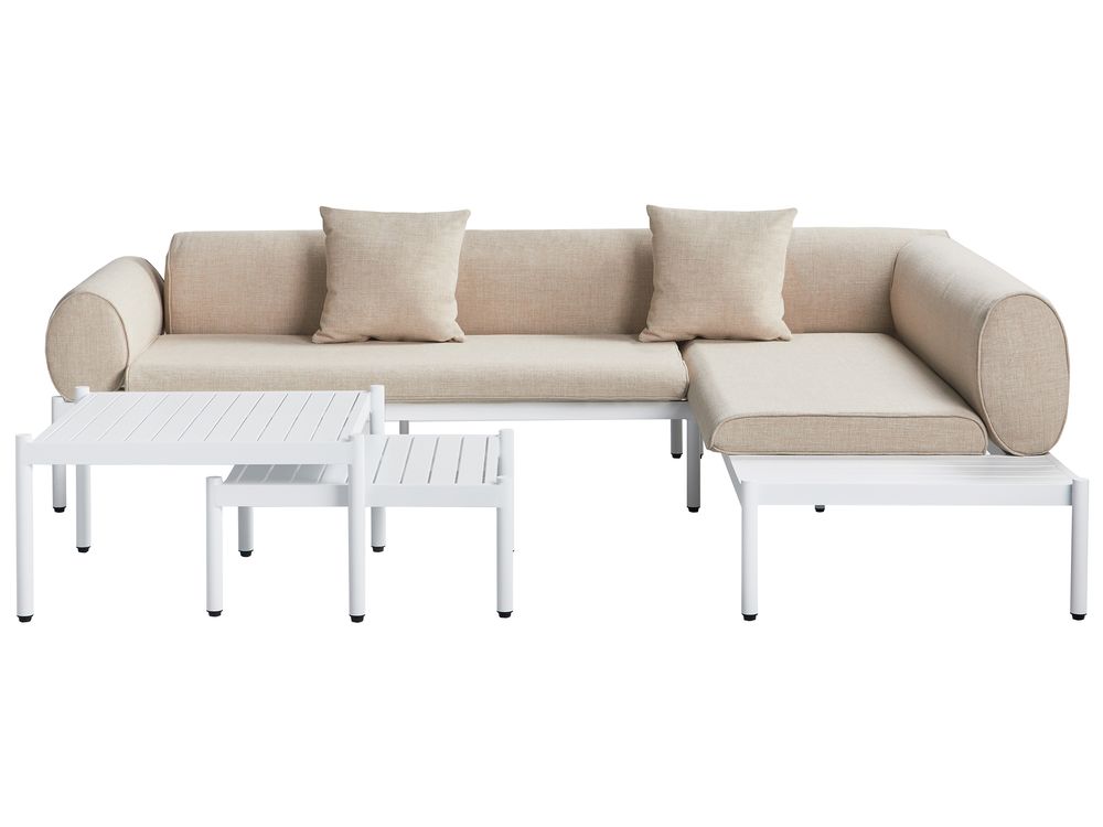 Garden Corner Sofa with Table 5 Seater RASIGLIA Metal Beige Left Hand