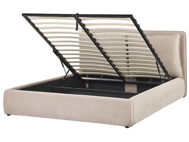 Bett mit Stauraum Samtstoff BAJONNA 160 x 200 cm Beige
