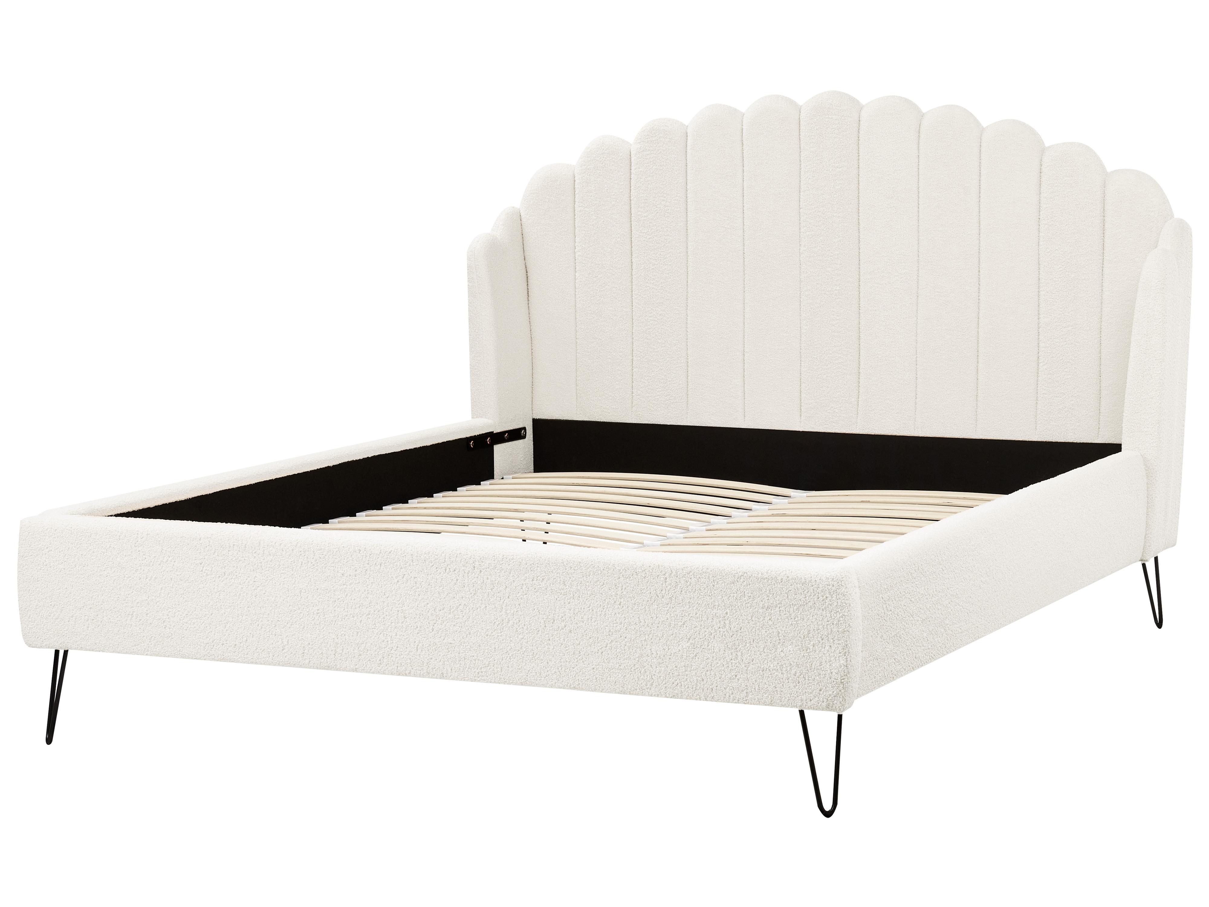 Bett mit Lattenrost Bouclé AMBILLOU 140 x 200 cm Cremeweiß_967566