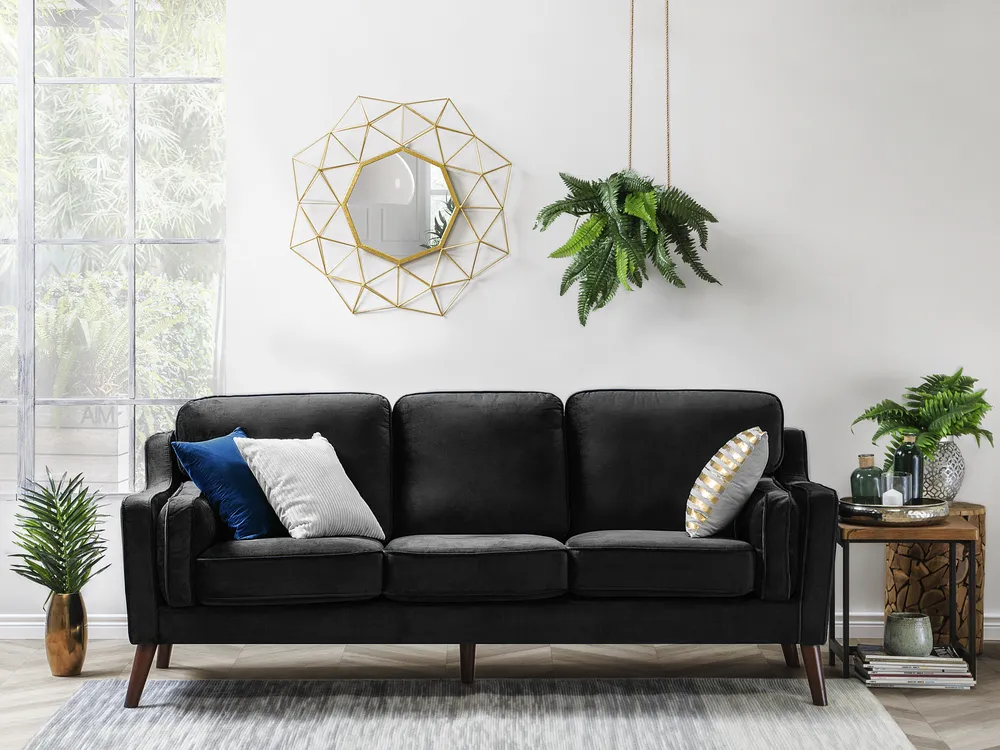 Sofa dla 3 osób LOKKA Welur Czarny