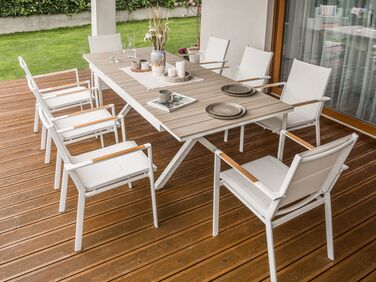 Extending Aluminium Garden Dining Table 184/242 x 90 cm Light Wood and White FANES