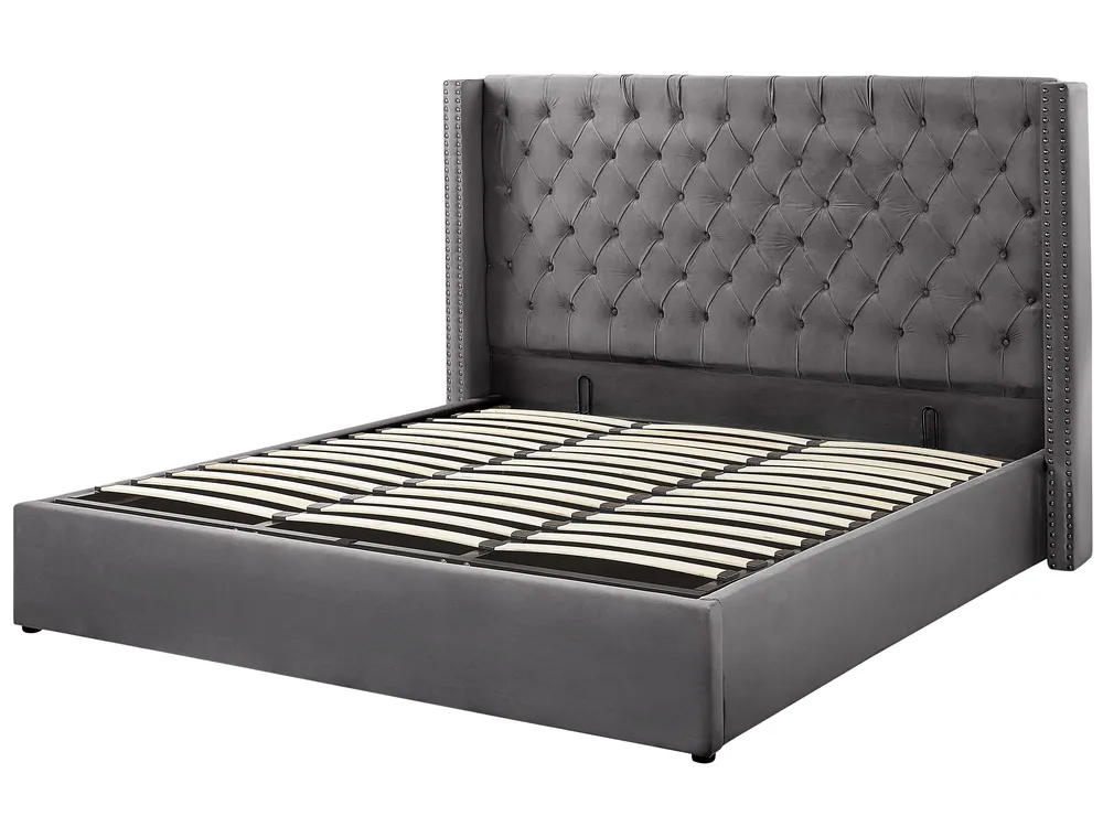 Ottoman Bed LUBBON Velvet Grey 180 x 200 cm (EU Super King)_766789