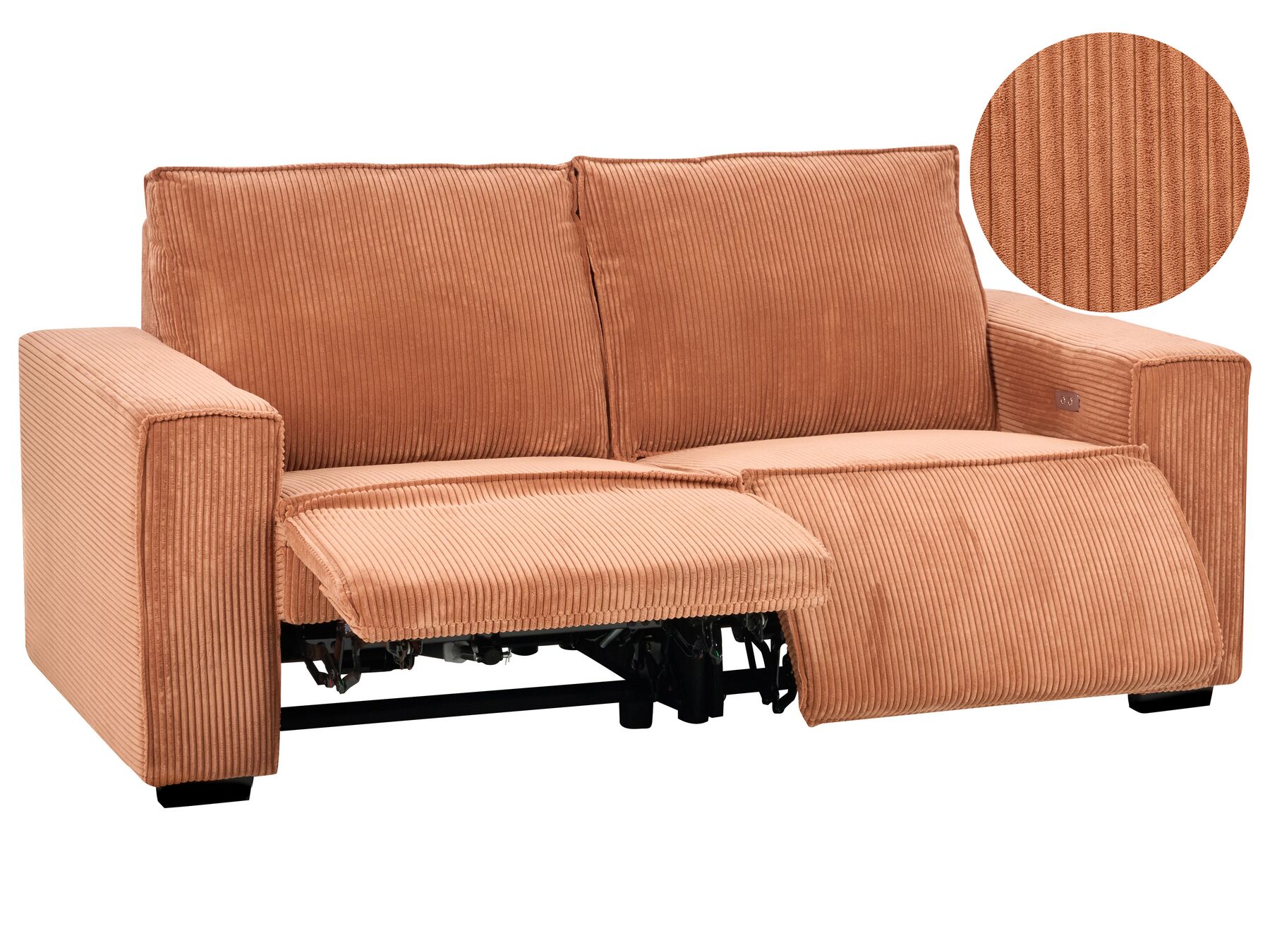 3 personers sofa m/elektrisk recliner orange fløjl NUKARI_918672