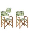 Set of 2 Acacia Folding Chairs and 2 Replacement Fabrics Light Wood with Grey / Tropical Leaves Pattern CINE_819390