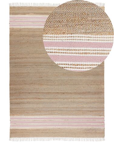 Jute Area Rug 160 x 230 cm Beige and Pastel Pink MIRZA