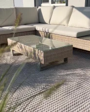Garten Ecksofa mit Tisch 5-Sitzer LANCIANO Polyrattan Cremeweiss rechtsseitig_1170435