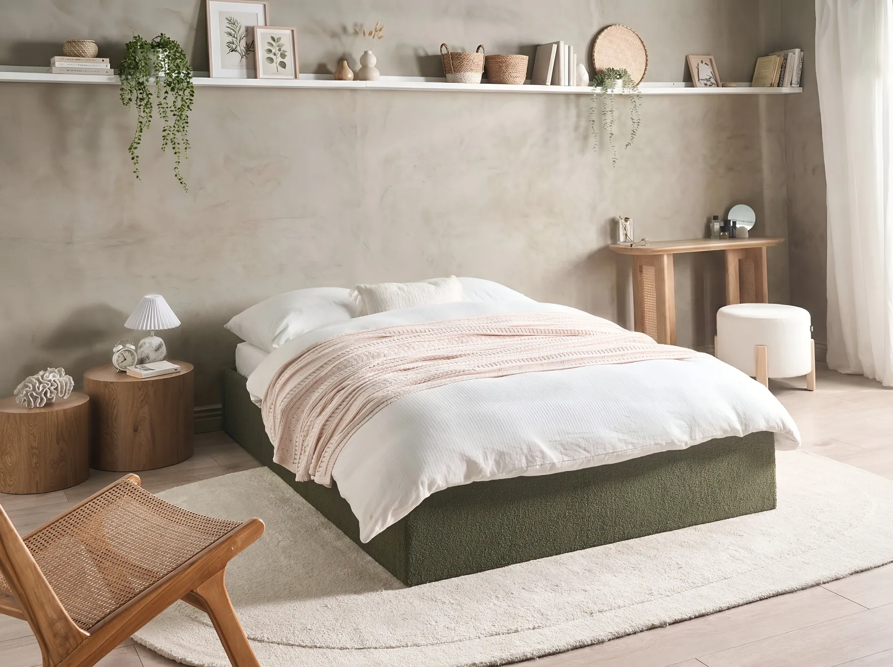 Ottoman Bed without Headboard DINAN Boucle Dark Green 140 x 200 cm (EU Double)_992116