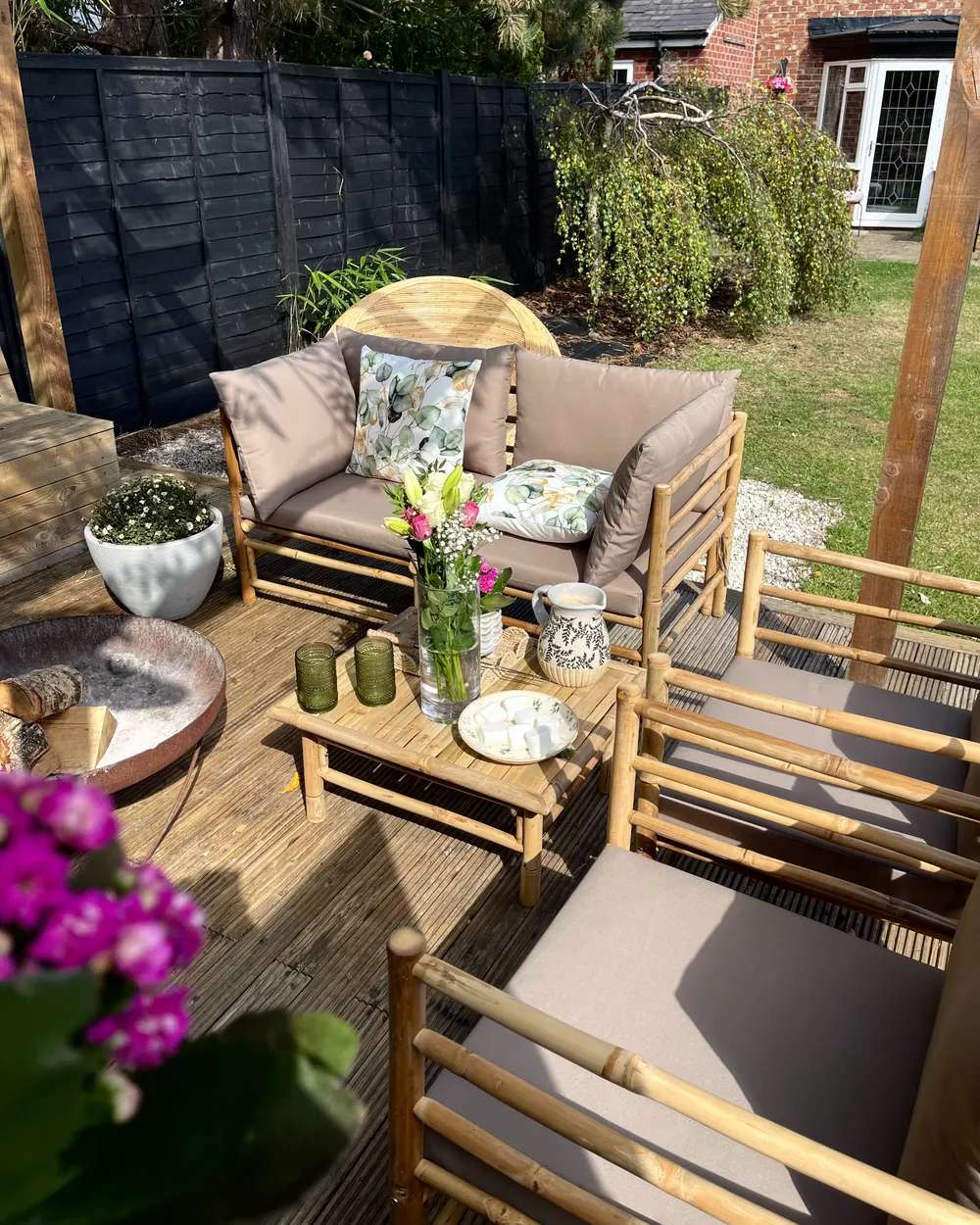 Garden Lounge Set with Table 4 Seater CERRETO Bamboo Taupe_1018087