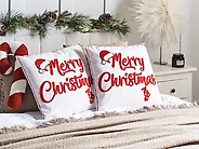 Lot de 2 coussins décoratifs PIZZELLE 45 x 45 cm Coton Blanc cassé Motif de Noël_1183606