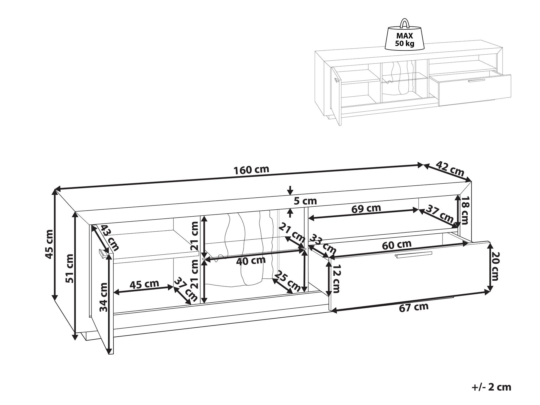 TV Stand LED Light Wood and Black MARANA_850282