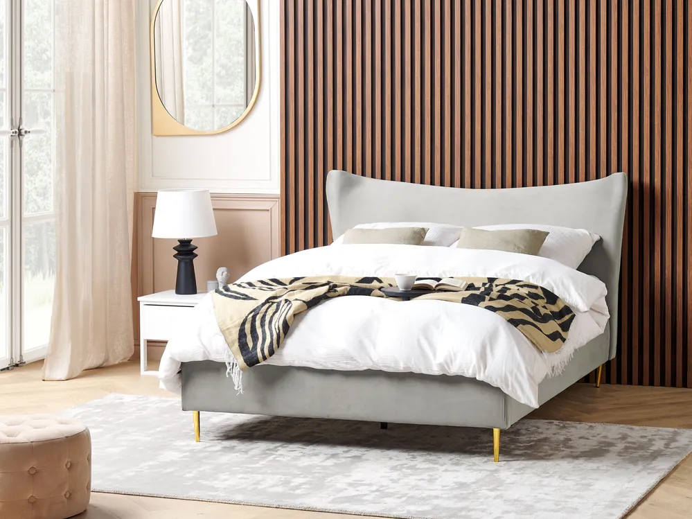 Bed Velvet CHALEIX 140 x 200 cm (EU Double) Light Grey