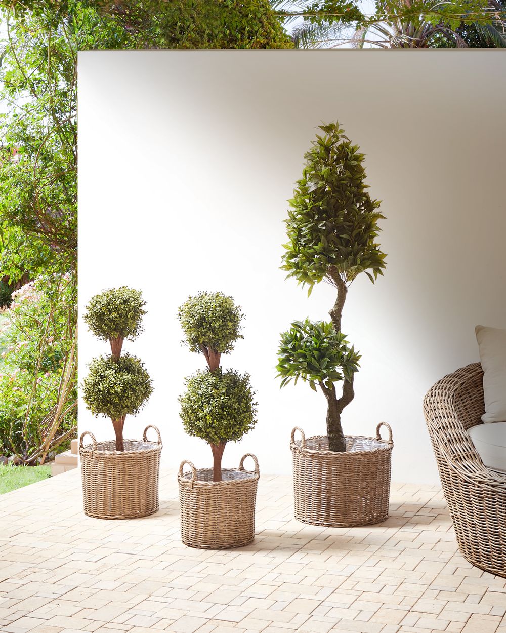 Zestaw 3 koszy na kwiaty PENDULA 33/37/45 cm Technorattan Naturalny