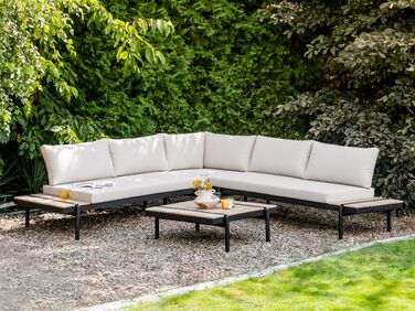 5 Seater Eucalyptus Wood Garden Corner Sofa Set Off-White BELLARIVA