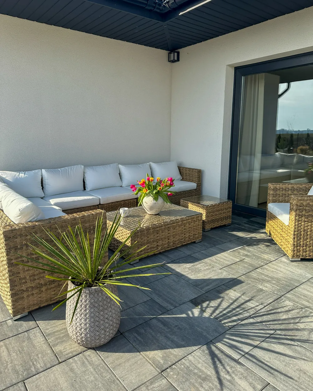 Conjunto de jardín con mesa 8 plazas XXL modular Ratán sintético Marrón claro Derecha_981242