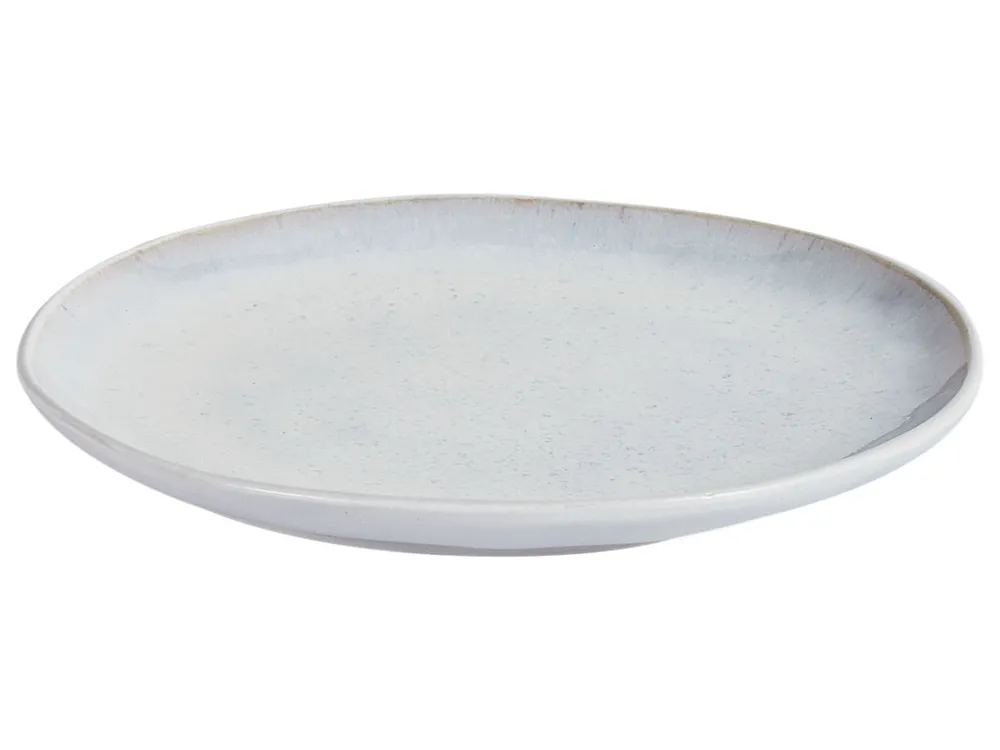 Beliani Suppenteller 4er Set - Steinzeug Creme Weiß Geriffelt Retro