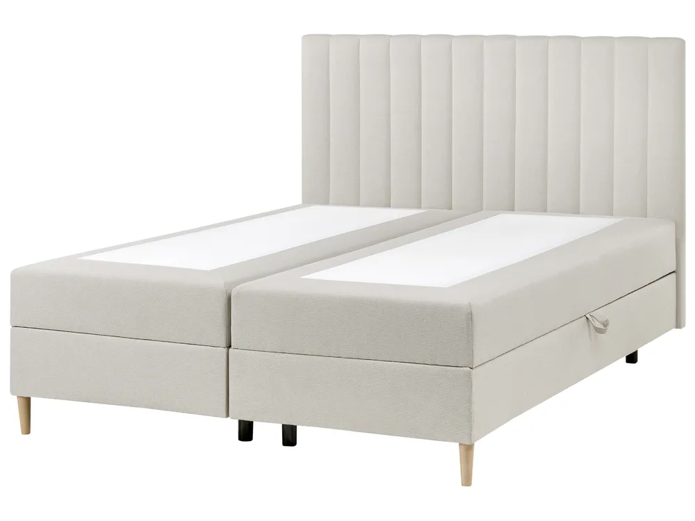 Divan Bed with Storage OFFICER Fabric Off-White 160 x 200 cm (EU King Size)_1016279