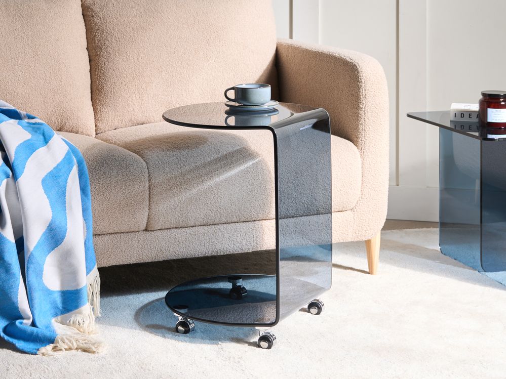 Bijzettafel MINTO met wielen Veiligheidsglas Blauw