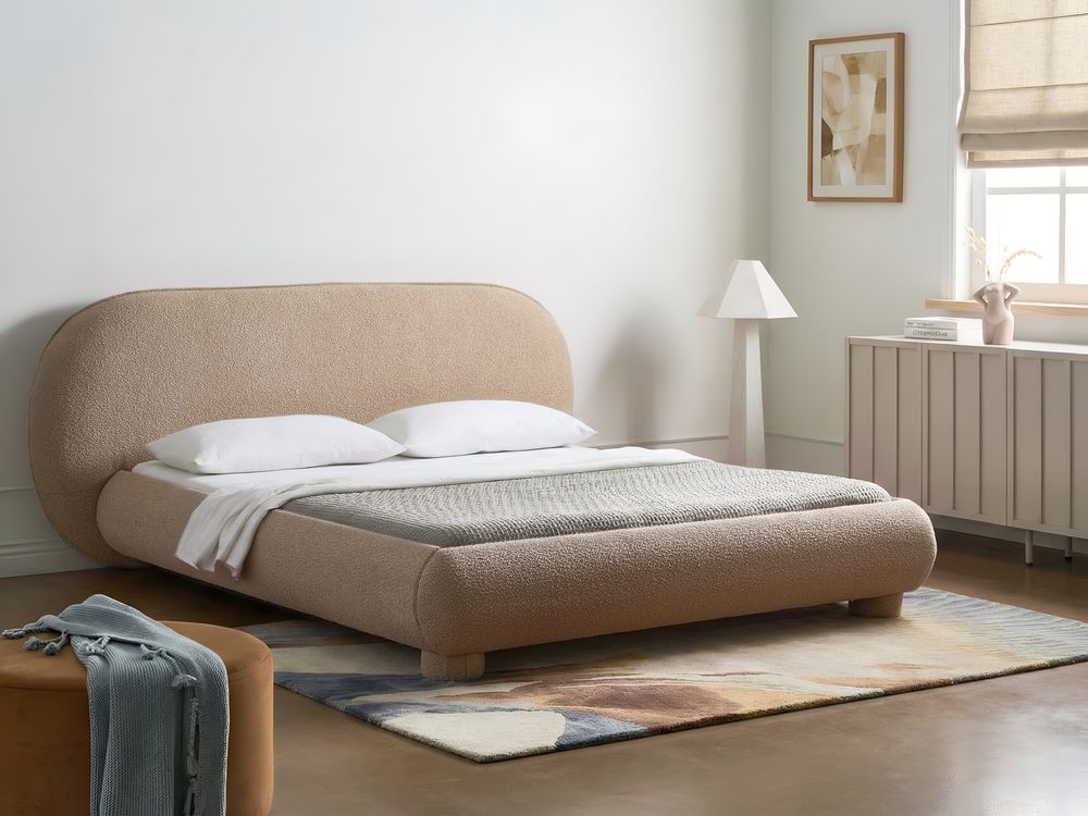 Lit avec sommier Bouclé BAYEL 160 x 200 cm Taupe