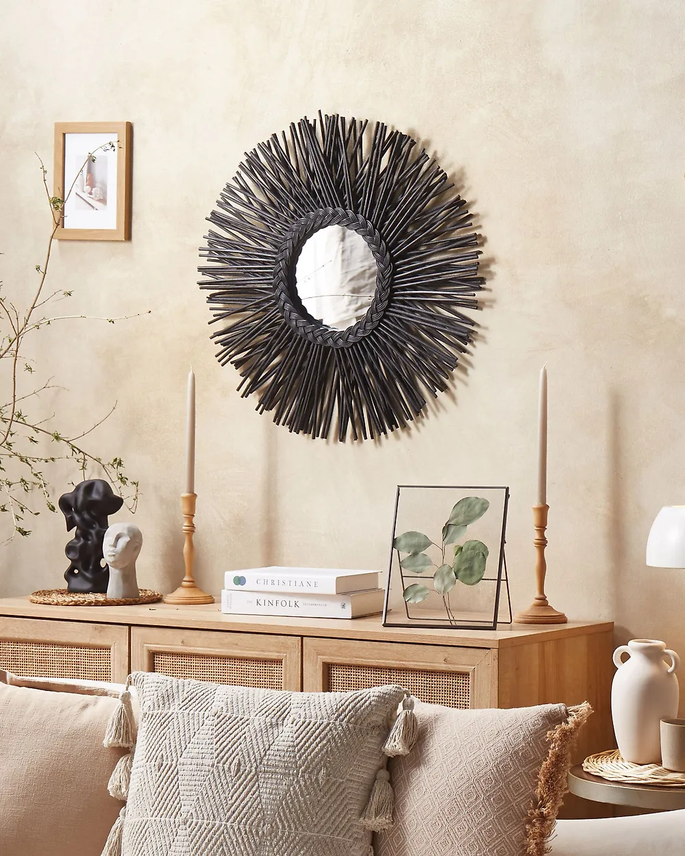 Wall Mirror KALASIN 60 cm 60 cm Rattan Black_1178784