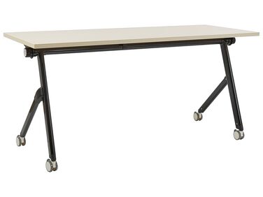 Schreibtisch heller Holzfarbton / schwarz 160 x 60 cm klappbar mit Rollen BENDI