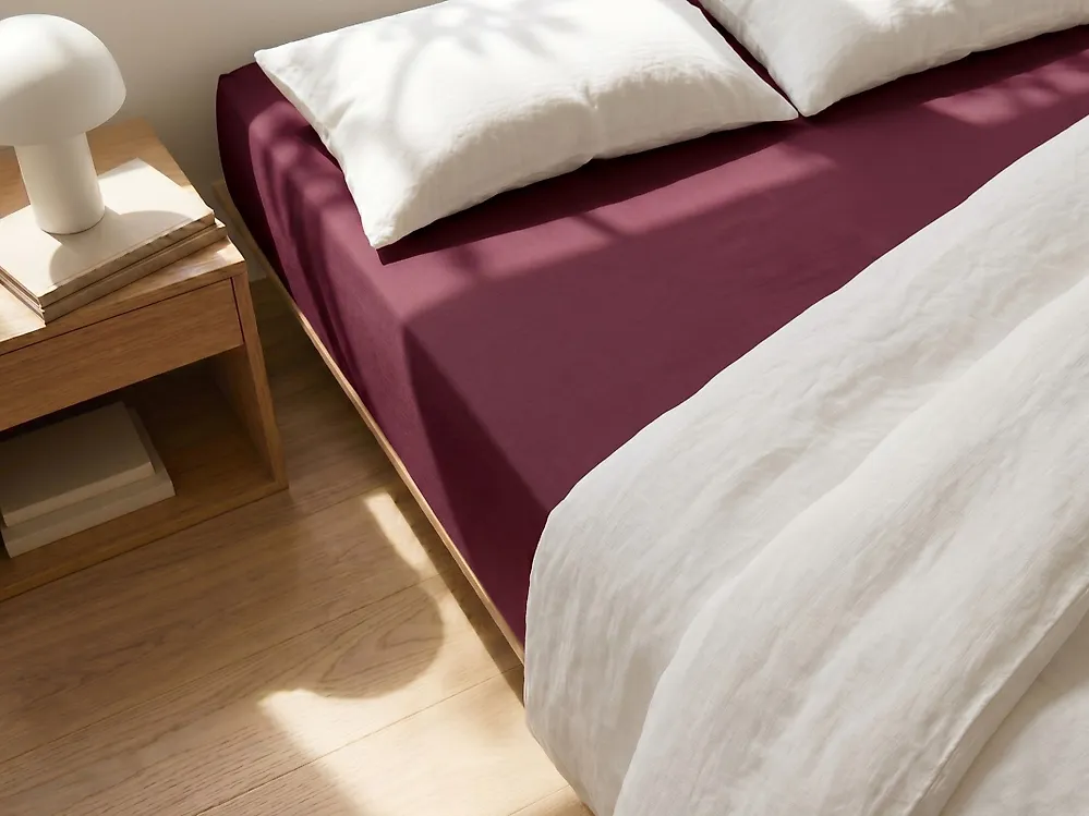 Coprimaterasso elasticizzato JANBU 200 x 200 cm Cotone Bordeaux_1179546