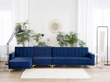 Right Hand Modular Velvet Sofa Navy Blue ABERDEEN