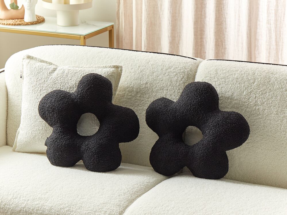 Set of 2 Teddy Cushions 40 x 40 cm Black CAMPONULA Beliani