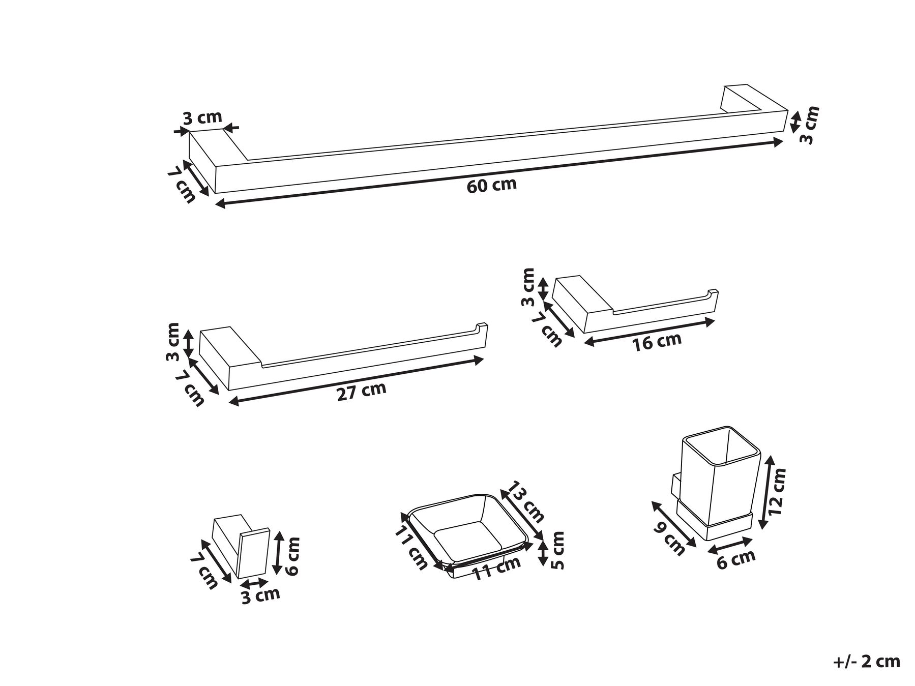 6-Piece Bathroom Hardware Set TUMACO with Towel Bars and Hooks Black_989681
