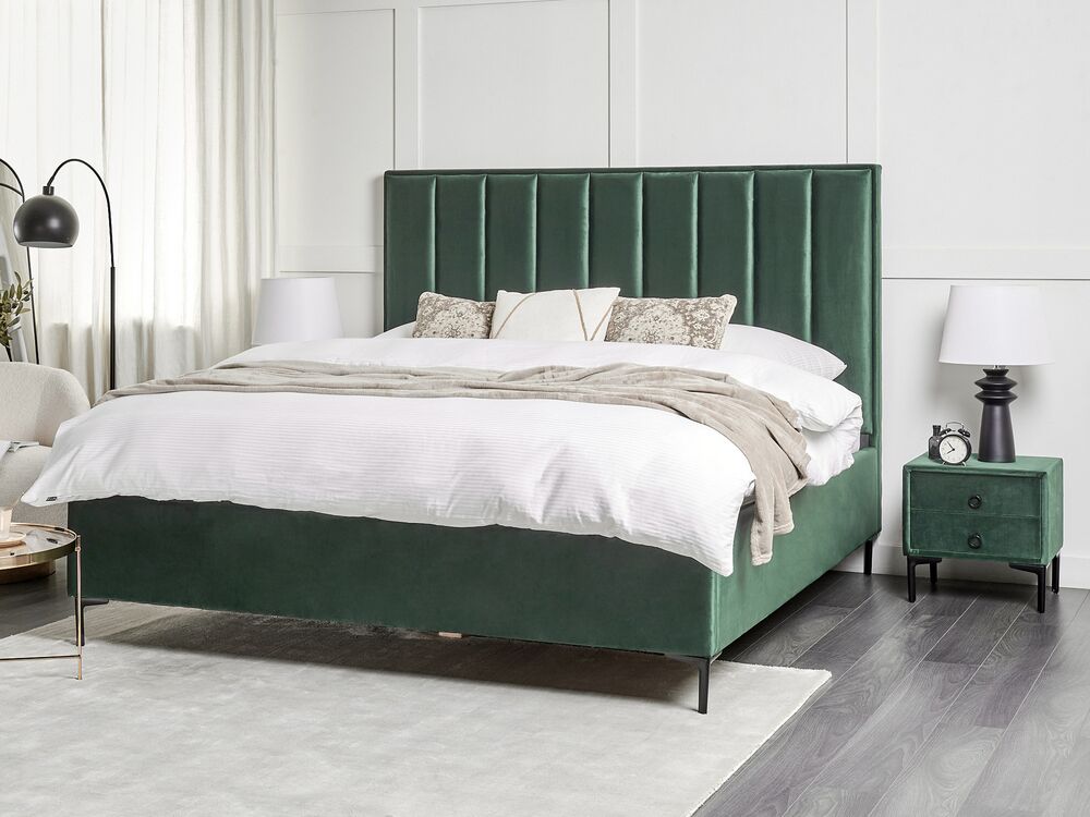 Bedroom Set Velvet SEZANNE 180 x 200 cm EU Super King Dark Green Beliani
