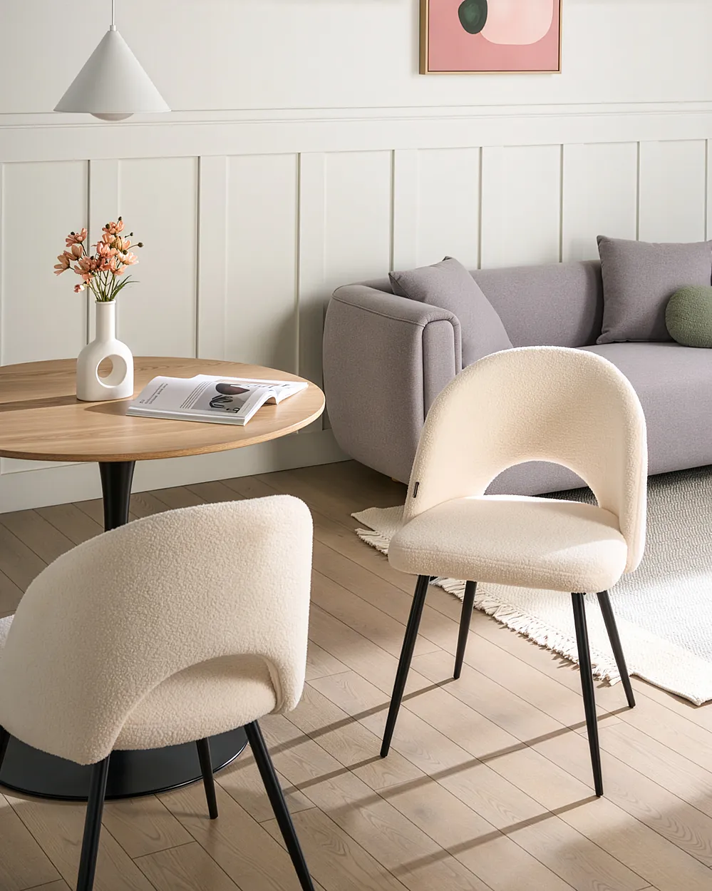 Lot de 2 chaises de salle à manger ONAGA Bouclé Blanc_1154218