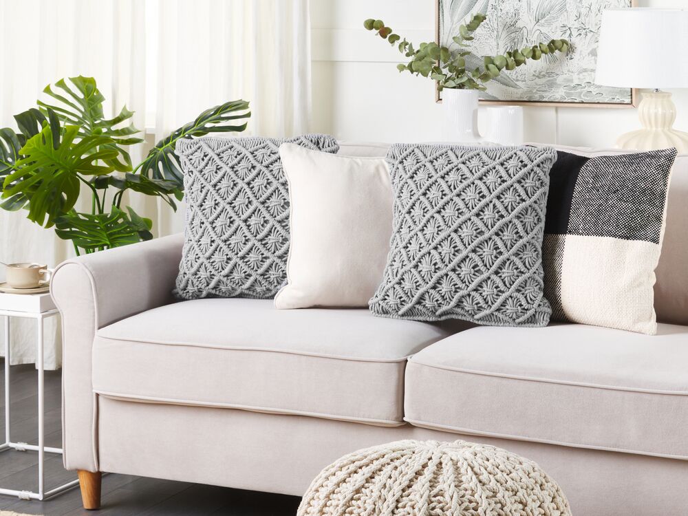 Set de 2 perne decorative KIZKALESI 45 x 40 cm Bumbac Gri Imprimeu geometric