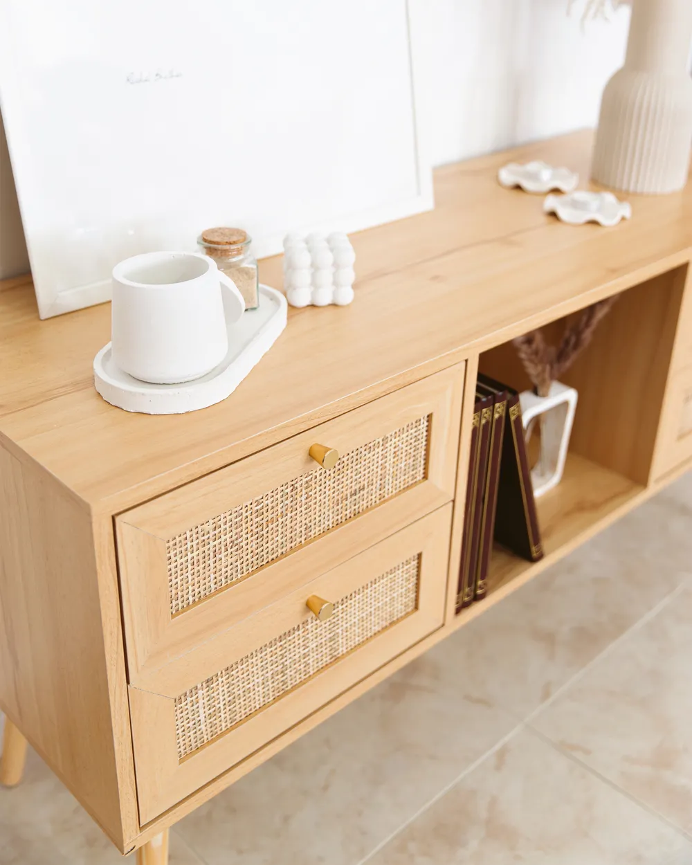 TV Stand PEROTE Rattan Light Brown_978331