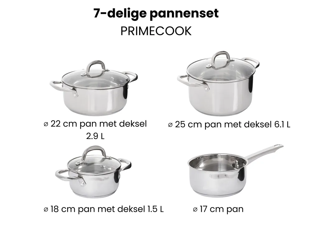 7-delige pannenset PRIMECOOK Roestvrij staal Zilver_1051152