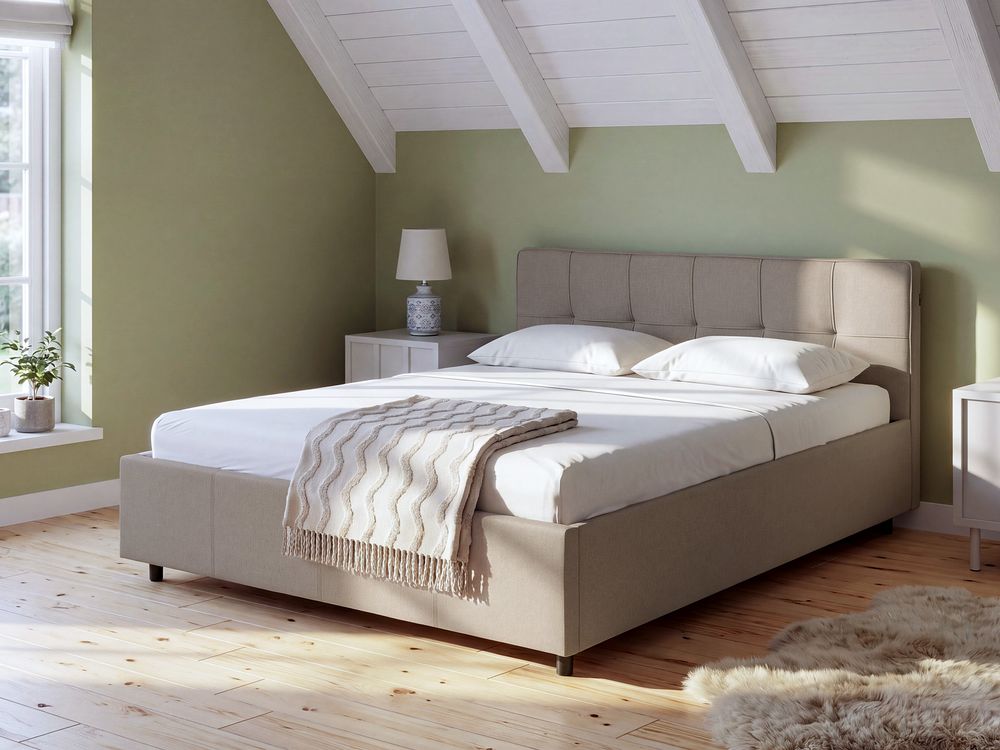 Lit ottoman LAURESSES Tissu Taupe 140 x 200 cm
