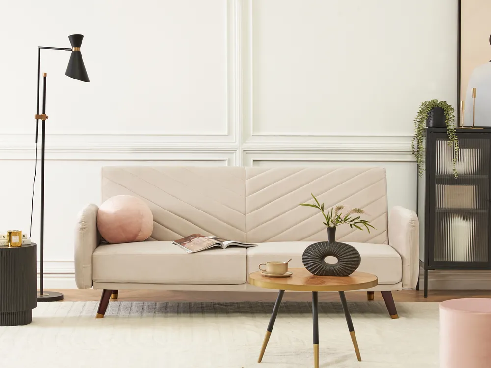 Sofa rozkładana dla 3 osób SENJA Welur Beżowy