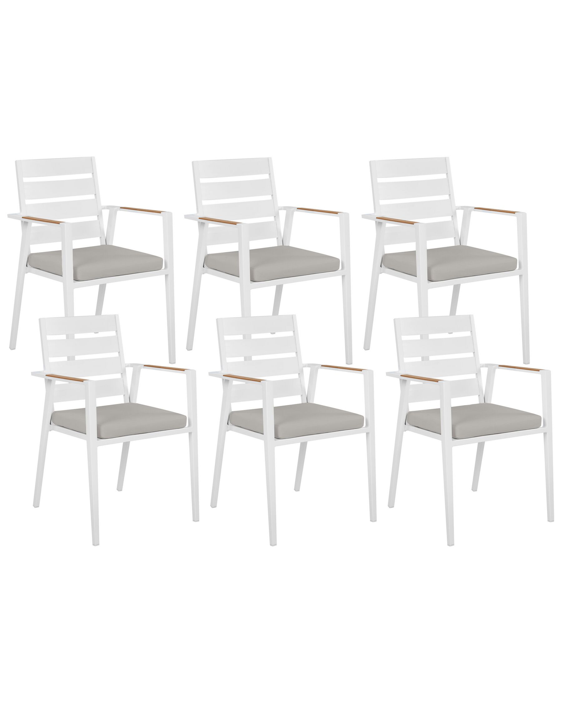 Set di 6 sedie da giardino metallo bianco con cuscini grigi TAVIANO_922720