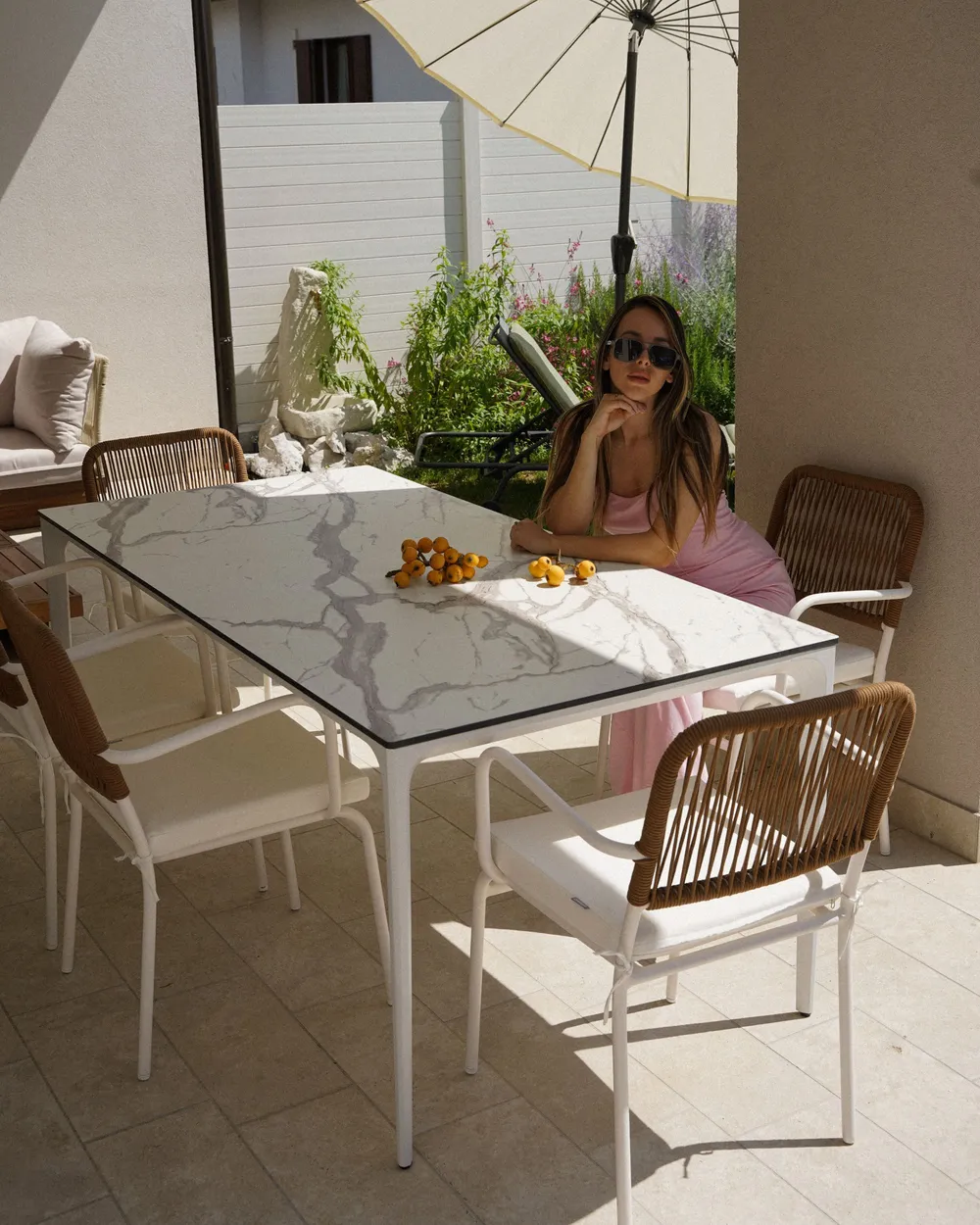 Set of 8 Garden Chairs with Cushions TACENO Metal White_1092044