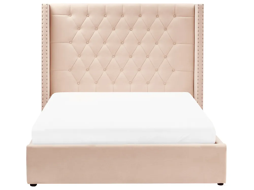 Bett mit Stauraum LUBBON Samtstoff Beige 140 x 200 cm_833502