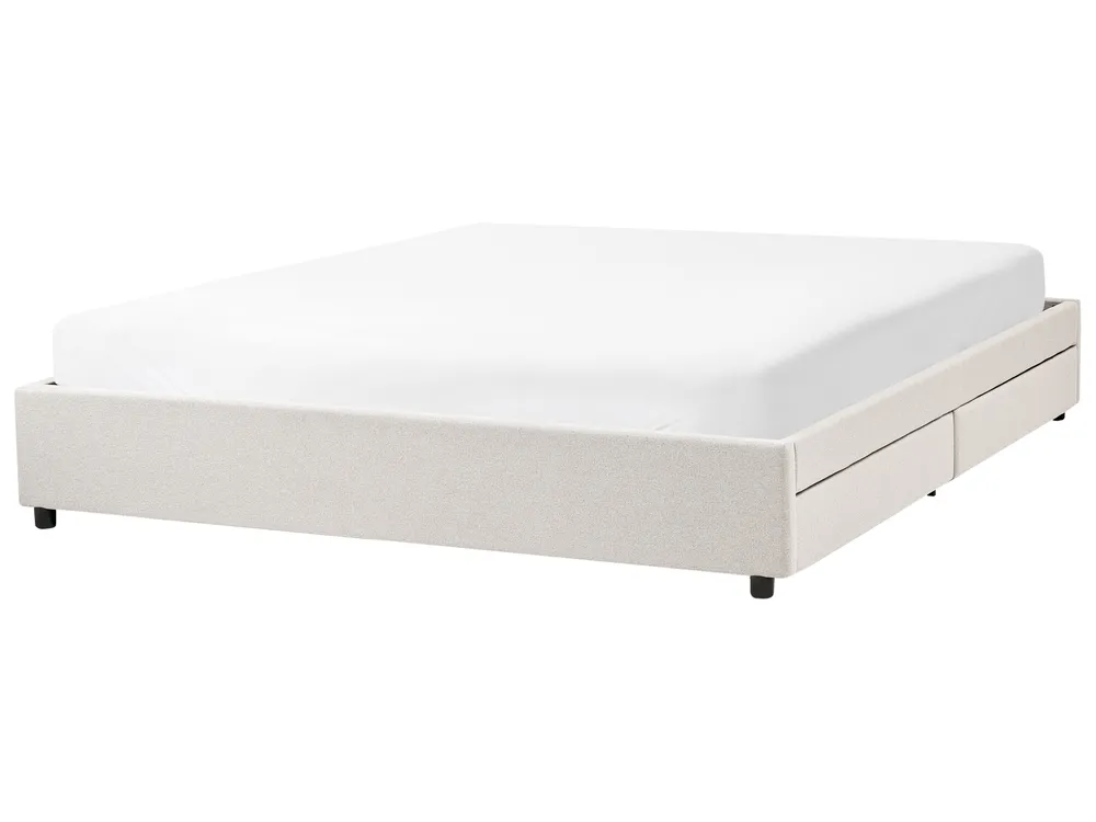 Bed with Storage Drawers without Headboard PRADES Fabric Light Beige 180 x 200 cm (EU Super King)_996149