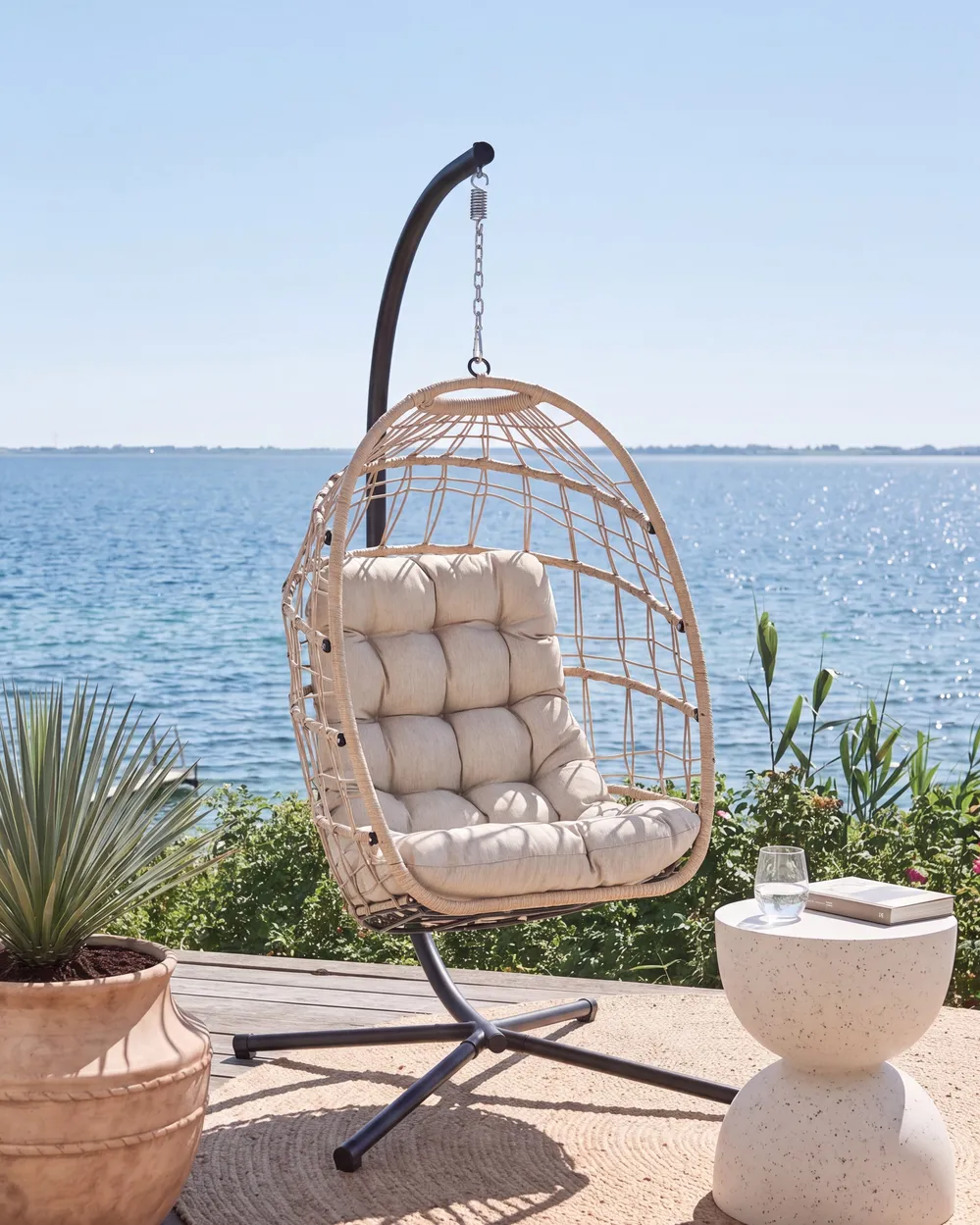 Hanging Chair with Stand MORNESE Metal Natural_1146565