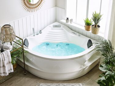 Whirlpool Corner Bath with LED and Bluetooth Speaker 2100 x 1450 mm White MONACO