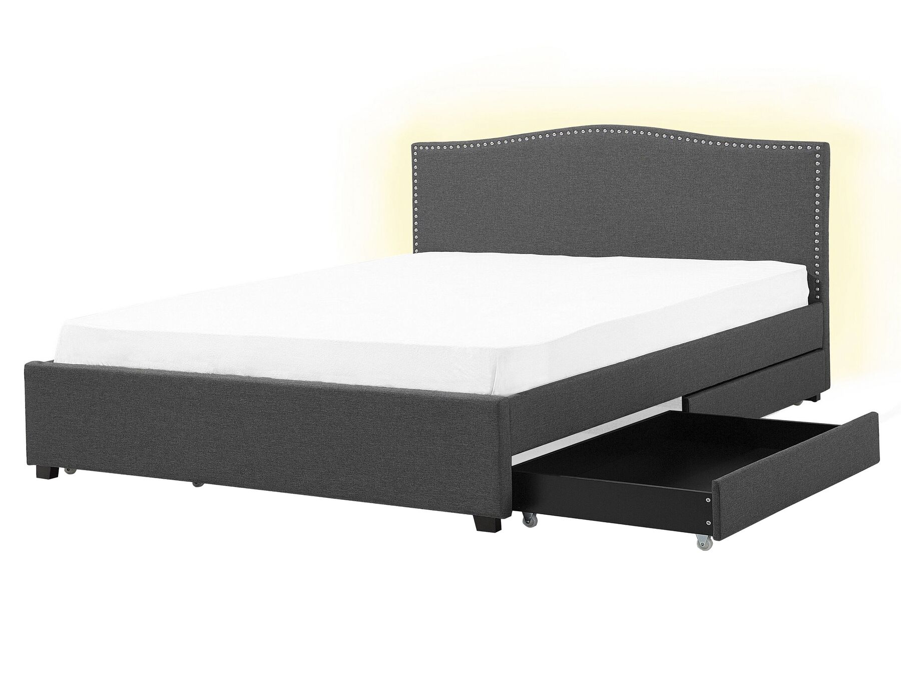 Čalúnená posteľ s úložným priestorom a bielym LED osvetlením 160 x 200 cm sivá MONTPELLIER_797801
