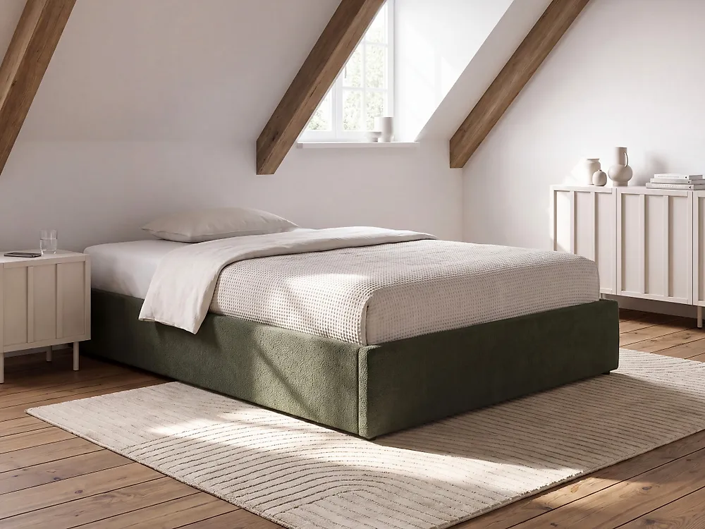 Bett mit Stauraum ohne Kopfteil DINAN Bouclé Dunkelgrün 120 x 200 cm