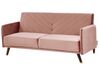 Sofá cama 3 plazas de terciopelo rosa/madera oscura SENJA_787349
